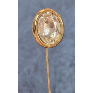 Signed Monet Gold Tone Crystal Stick Pin – Vintage Lapel Hat Jewelry